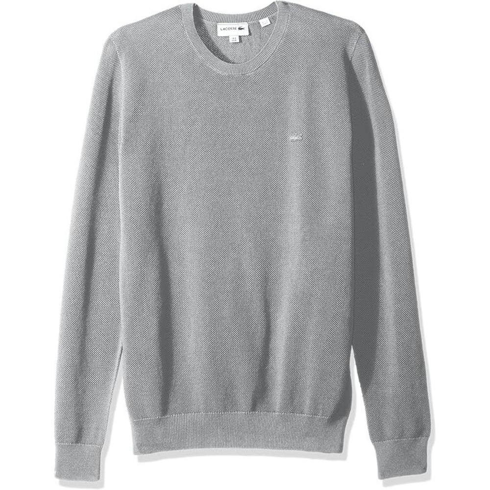 Lacoste Sweater Mens US M Grey Cotton Knit Long Sleeve Crew Neck Logo